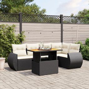 vidaXL 6 pcs conjunto sofás de jardim c/ almofadões vime PE preto