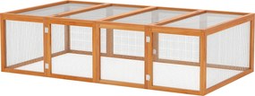 Gaiola para coelhos para interior e exterior 181 x 100  x 48  cm, com 2 portas superiores, em madeira maciça castanha