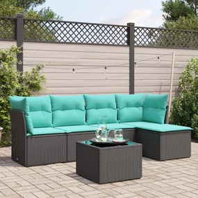 vidaXL 6 pcs conjunto de sofás p/ jardim c/ almofadões vime PE preto