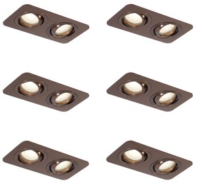 Conjunto de 6 focos embutidos redondos bronze escuro GU10 50mm giratórios e inclináveis IP44 2-luzes - Alberto Moderno