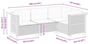 4 pcs conjunto de sofás para jardim c/ almofadões vime PE preto