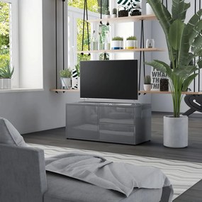 vidaXL Móvel de TV 80x34x36 cm contraplacado cinzento brilhante