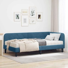 vidaXL Estrutura de Cama de Canto com colchão Azul 90 x 190 cm Veludo