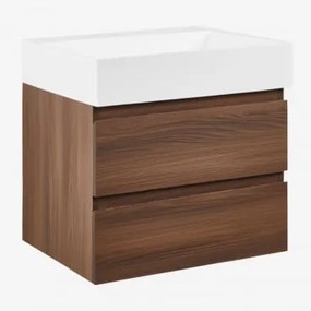 Conjunto De Móvel De Casa De Banho Suspenso Em Madeira E Folha De Freixo Com Lavatório Integrado Ona Madeira Escura & Sem Espelho & Sem - Sklum