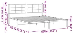 Estrutura de cama em metal com cabeceira 180x200 cm preto