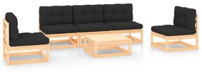 vidaXL 6 pcs conjunto lounge de jardim c/ almofadões pinho maciço