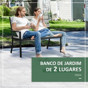 Outsunny Banco de Jardim 2 Lugares Banco para Exterior com Encosto Apoio para os Braços e Estrutura de Aço para Varanda Pátio Carga 240 kg 122x65x92 cm Cinza