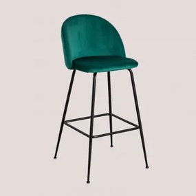 Banqueta Alta De Veludo Kana Design Preto & Verde Selva & ↑75 Cm - Sklum