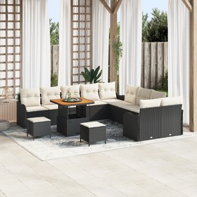 Conjunto de Sofá de Jardim vidaXL de 13 peças com Almofadas Preto Ratt