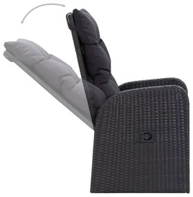 3 pcs conjunto de jantar para jardim com almofadões preto