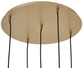 Candeeiro suspenso Art Deco dourado com vidro opalino 5-luzes - Yani