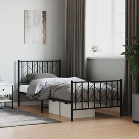 vidaXL Estrutura de cama com cabeceira e pés 90x200 cm metal preto