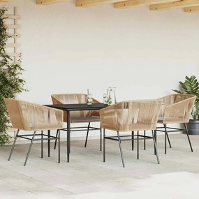 Conjunto jantar jardim 5 peças almofadas vidro vime PE castanho