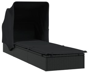 Espreguiçadeira c/ teto dobrável 213x63x97 cm vime PE preto