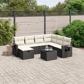 8 pcs conjunto sofás de jardim com almofadões vime PE preto