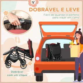 Carrinho de Bebé Dobrável Carrinho de Bebé de 0-36 Meses Carga 15kg com Encosto Reclinável Apoio para os Pés Ajustável e Estrutura de Alumínio 82x51x1