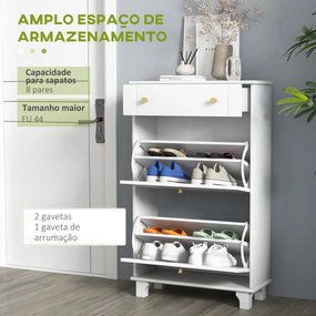 HOMCOM Sapateira Branca Móvel Sapateira Estreita com 2 Portas e 1 Gaveta para 8 Pares de Sapatos para Entrada Corredor 60x23,5x98,5 cm Branco