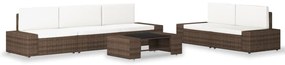 6 pcs conjunto lounge para jardim vime PE castanho