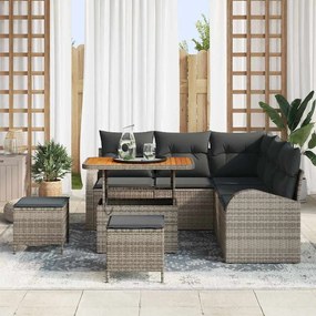 Conjunto de Sofás de Jardim vidaXL de 8 Peças com Almofadas Cinza Poli