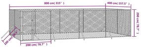 Canil de exterior 8x4x2 m aço galvanizado prateado
