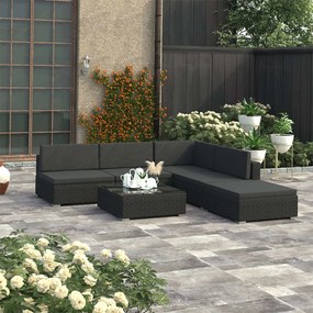 vidaXL 6 pcs conjunto lounge de jardim c/ almofadões vime PE preto