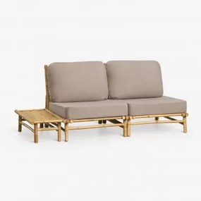 Conjunto De Jardim Com Sofá Modular De 2 Peças E Mesa Auxiliar Lateral Retangular 75x40 Cm Em Bambu Isendra Tecido Castanho Moca - Sklum