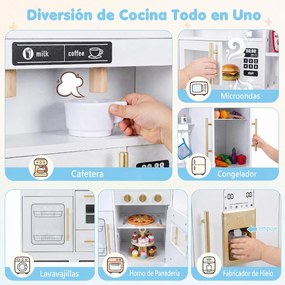 Cozinha Infantil de Brincar, 93 x 29,5 x 96 cm, Com Luzes e Sons, Branco