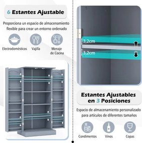 Armário de despensa cozinha com 2 portas e 16 prateleiras Dispositivos antivolto Armário moderno para sala de jantar 60 x 40 x 120 cm Cinza