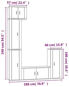 5 pcs conjunto móveis de TV madeira processada branco brilhante