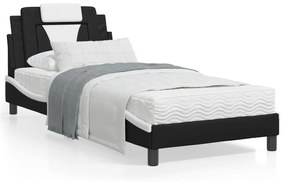 Estrutura cama c/ luzes LED 90x190 cm couro artif. preto/branco