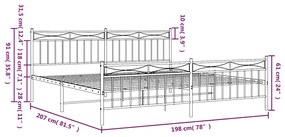 Estrutura de cama com cabeceira e pés 193x203 cm metal preto