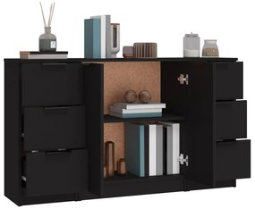 Aparadores 3 pcs derivados de madeira preto