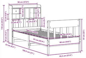 Cama sem colchão 90x190 cm madeira de pinho maciça castanho-mel
