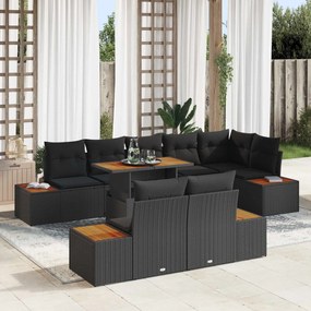 vidaXL Conjunto de Sofá de Jardim 9 pcs Preto Rattan Sintético