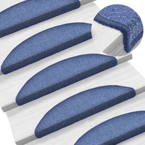 vidaXL Tapetes de escada 15 peças 56x17x3 cm azul semicircular