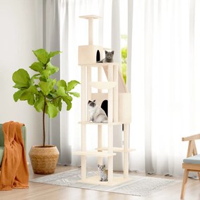 vidaXL Árvore p/ gatos c/ postes arranhadores sisal 201 cm cor creme