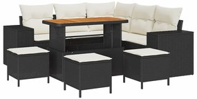 Conjunto de Sofá de Jardim de 9 Peças com Almofadas de Rattan Preto e