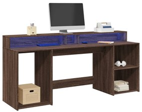vidaXL Secretária c/ luzes LED derivados de madeira carvalho castanho