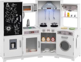 Cozinha de brinquedo de madeira com luzes e sons com quadro negro e acessórios de cozinha para crianças 131 x 47 x 92 cm branco