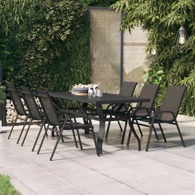 318769 vidaXL Mesa de jardim 180x80x70 cm aço e vidro preto