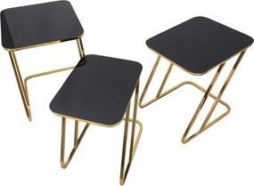 CONJUNTO DE 3 MESAS SIMPLES 44X50,5X55,5-39X49X51-34X47X45 CM DOURADO E PRETO