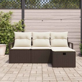 Conjunto de Sofá de Jardim de 4 Peças com Almofadas Castanho Rattan Si