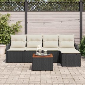 Conjunto de Sofá de Jardim vidaXL de 6 Peças com Almofadas Preto Vime Acácia