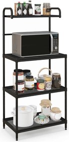 Estante de cozinha com 4 níveis para micro-ondas com estrutura metálica 60 x 34 x 136 cm Preto