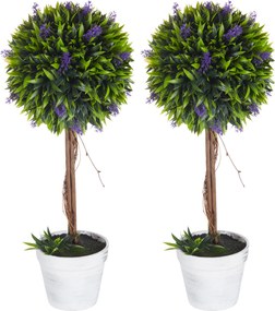 Conjunto de 2 plantas artificiais com flores de lavanda, incluindo tronco e vaso - altura 60 cm, verde