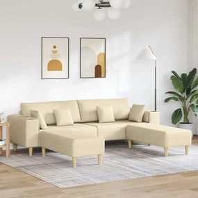 Sofá de Tecido com almofada 3 pcs Creme 208 cm tecido