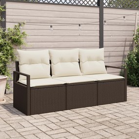 Conjunto de Sofá de Jardim vidaXL de 3 Peças com Almofadas Castanho Ra