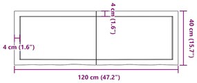 Prateleira de parede 120x40x(2-4)cm carvalho maciço não tratado