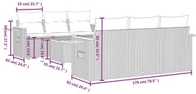 7 pcs conjunto de sofás p/ jardim c/ almofadões vime PE preto
