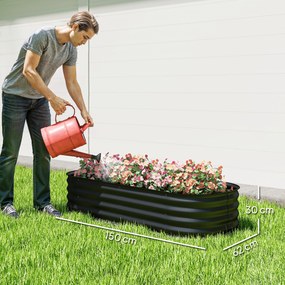 Floreira elevada quadrada para horta, em aço, modular, para legumes, plantas e flores, dim. 150 x 62 x 30 cm, preto